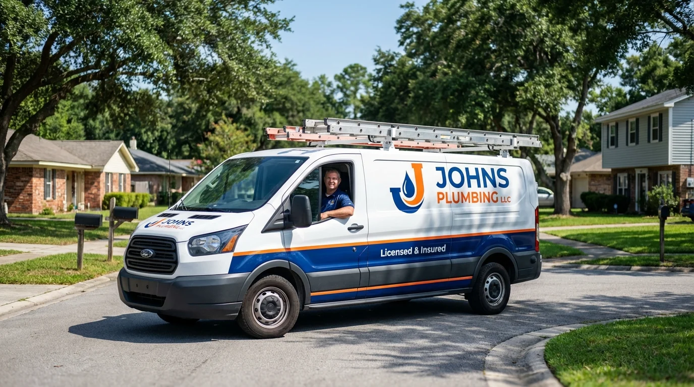 Johns Plumbing LLC service van in Saint Helen, MI