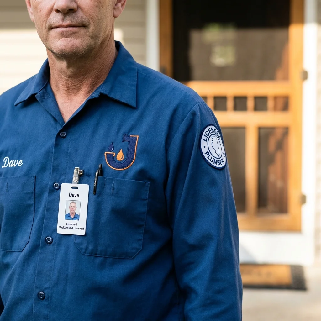 Licensed plumber showing ID badge in Saint Helen, MI