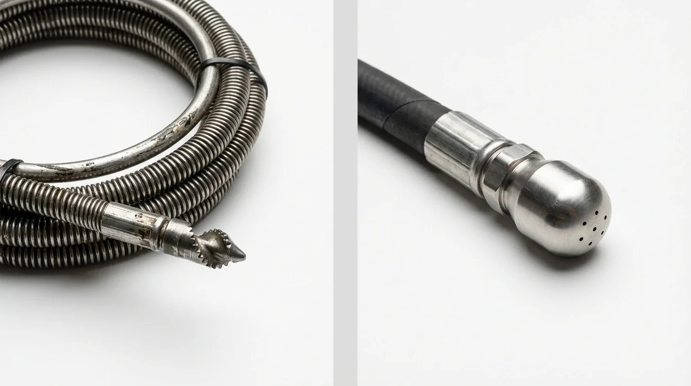 Drain snake cable and hydro jetting nozzle used for drain cleaning in Saint Helen, MI