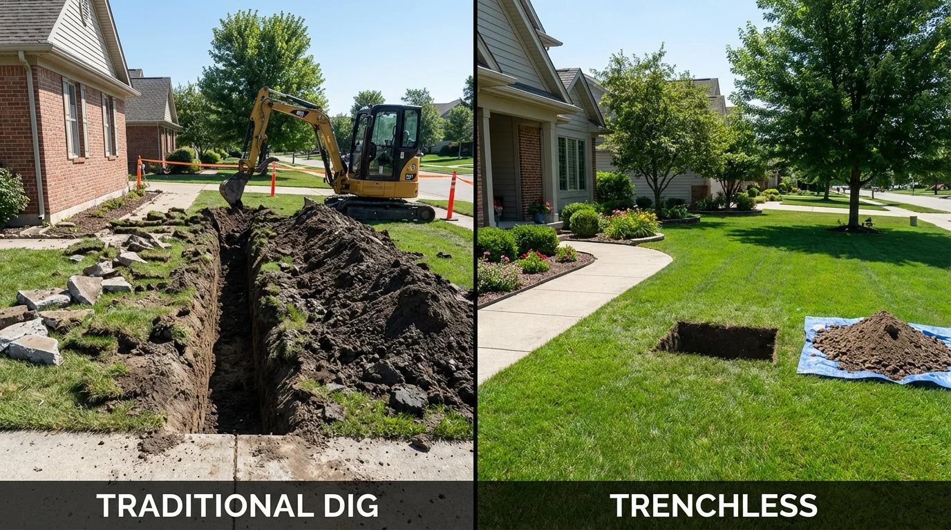 Trenchless sewer repair with minimal yard damage versus traditional excavation in Saint Helen, MI